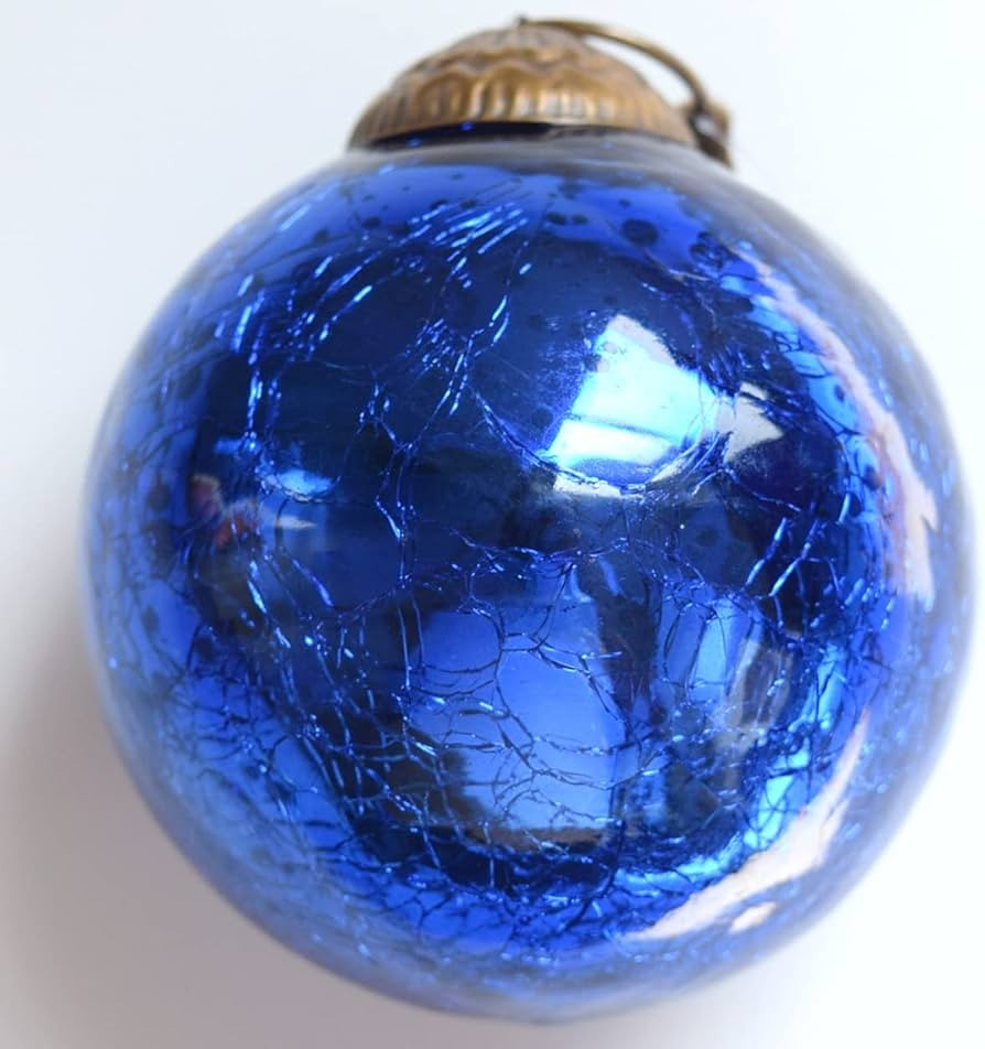 Set of 4 Blue Mercury Glass Ornaments (3.15" Vintage Crackled Ball) Perfect for Christmas Tree, H... | Amazon (US)