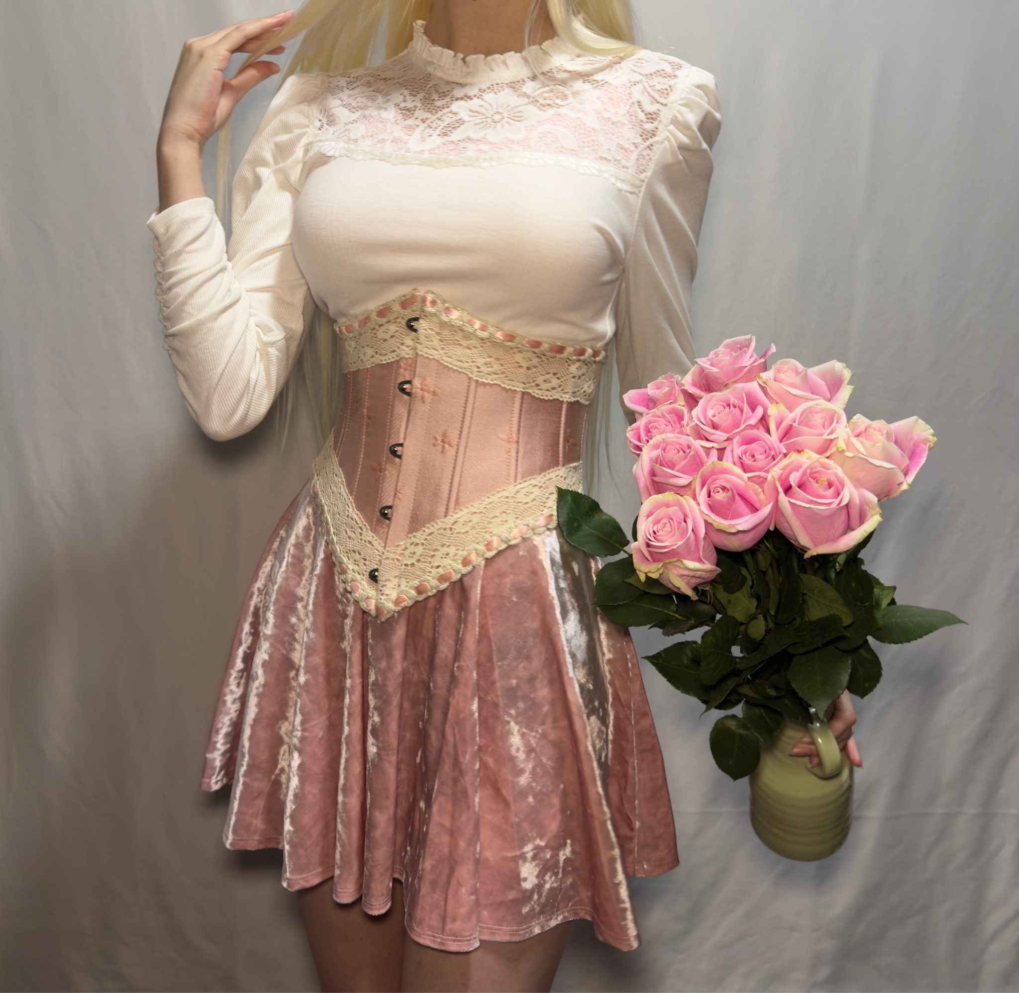 Wearing a white lace long sleeve top with a lovely pink corset and a pink velvet skirt. Also wearing a light pink lace cami top underneath the shirt. Everything shown is size XS, other than the skirt which is a size Small. Below I have linked the exact skirt and cami top worn along with similar products to recreate this look! 💕

#LTKSpringSale #LTKSeasonal #LTKfindsunder50