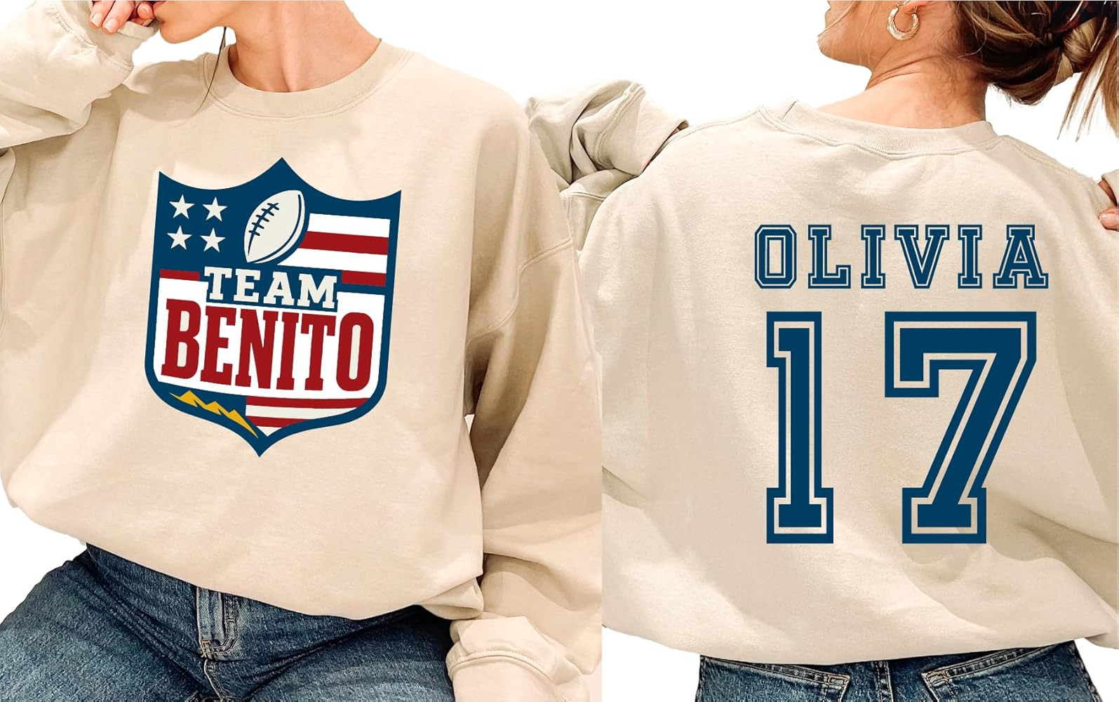 Personalized Team Benito Sweatshirt, Custom Name & Number or Date, Football Style Fan Crewneck, U... | Amazon (US)