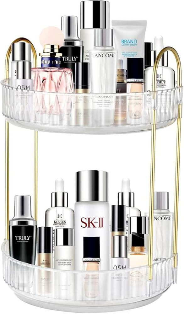 2 Tier Rotating Makeup Organizer for Vanity, Bathroom Makeup Carousel Spinning Holder Rack, 360 D... | Amazon (US)