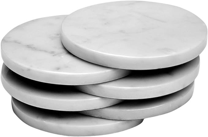 CraftsOfEgypt Set of 6 - White Marble Stone Coasters Polished Coasters – 3.5 Inches (9 cm) in D... | Amazon (US)