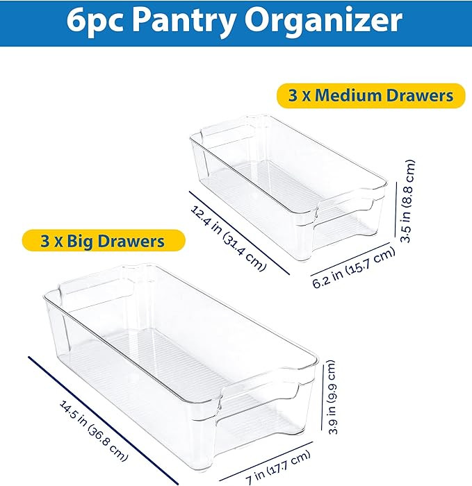 Utopia Home Pantry Organizer - Set of 6 Refrigerator Organizer Bins - Fridge Organizer for Freeze... | Amazon (US)