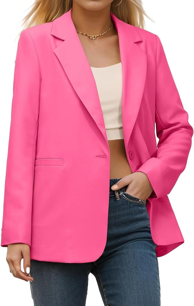 Women's Long Sleeve Casual Blazer Jacket Open Front Work Office Blazer Lapel Button Jacket | Amazon (US)