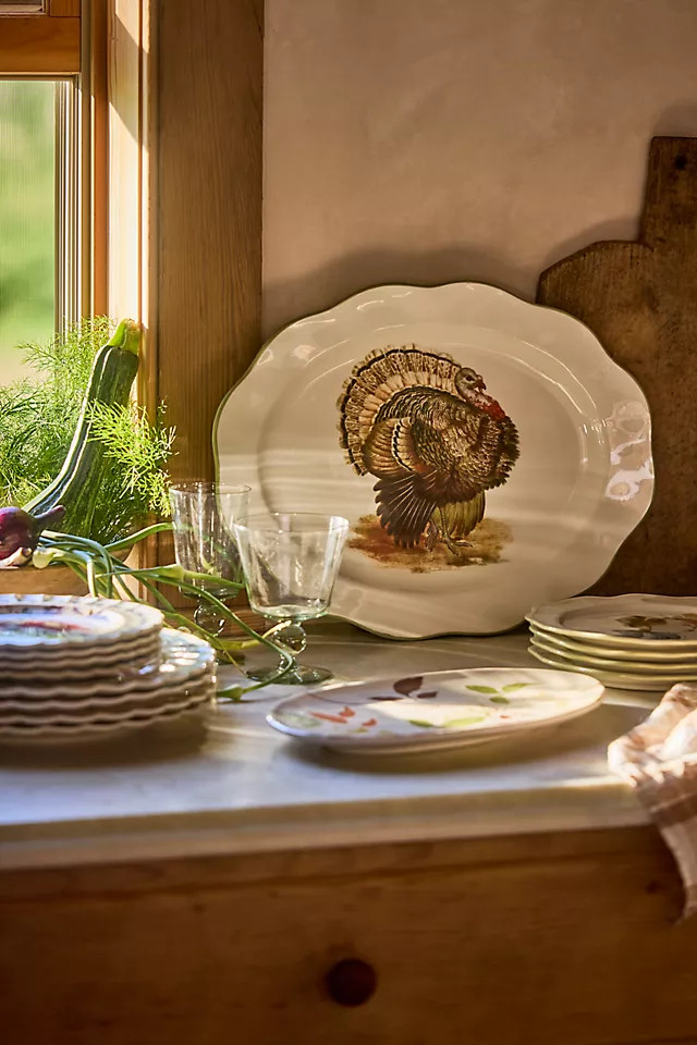 Turkey Scalloped Stoneware Serving Platter in Brown at Terrain | Terrain