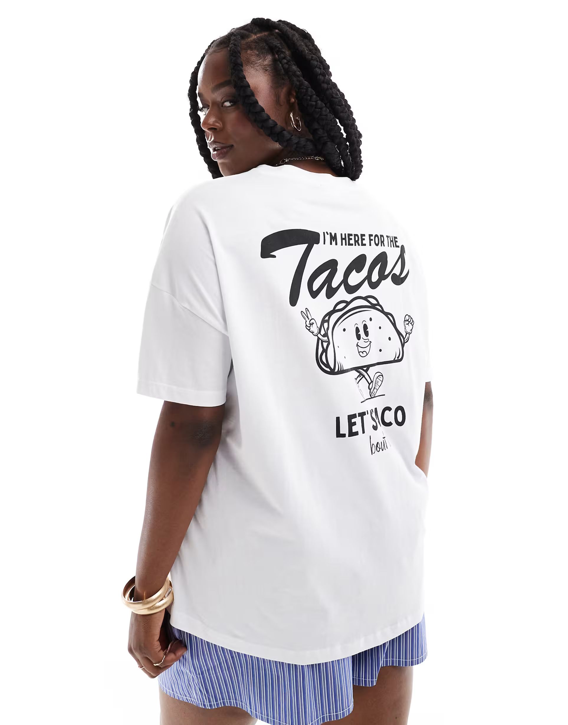 Noisy May Curve oversized T-shirt with taco back print in white | ASOS (Global)