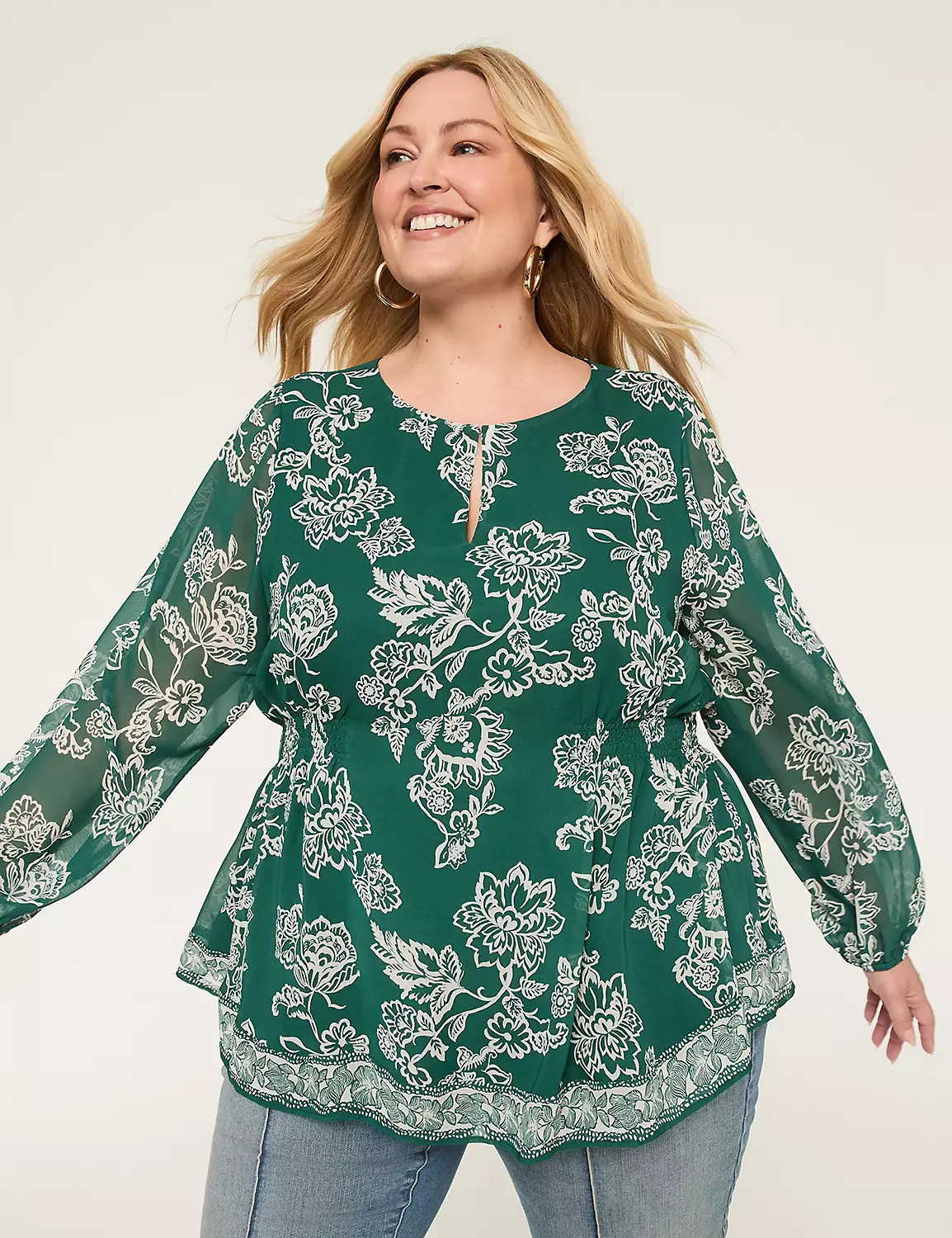 Relaxed Smocked-Side Popover Blouse | Lane Bryant (US)