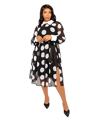 Plus Size Contrast Collar Polka Dot Shirt Dress | Macy's