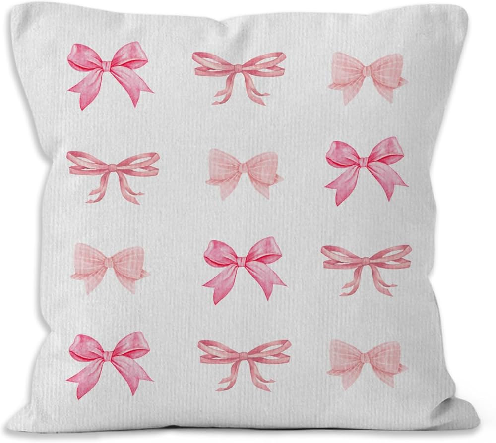 Pink Bow Throw Pillow Covers, Coquette Pillow Covers, Girly Decorative Pillow Covers for Girls Ro... | Amazon (US)