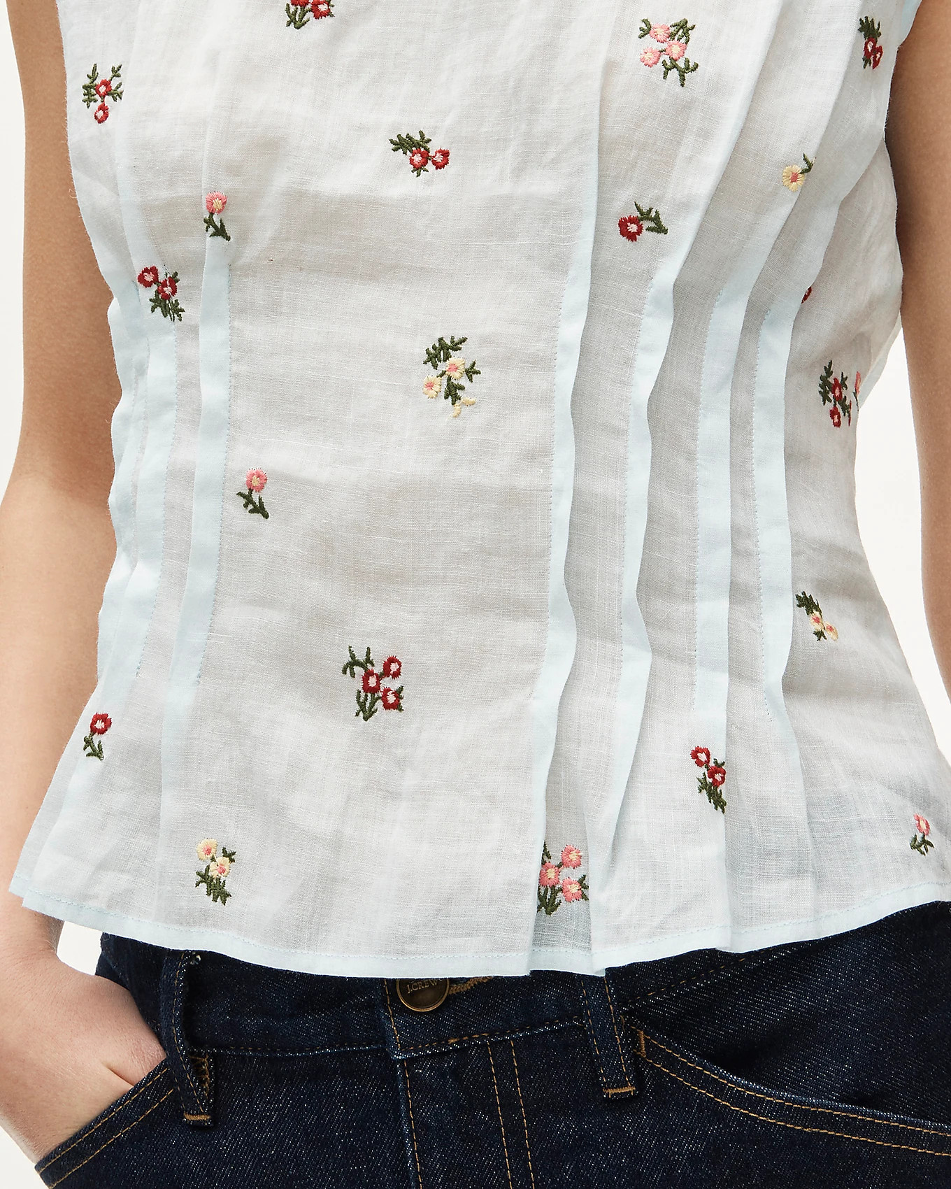 Pintuck shell top in ramie with embroidered florals | J. Crew US