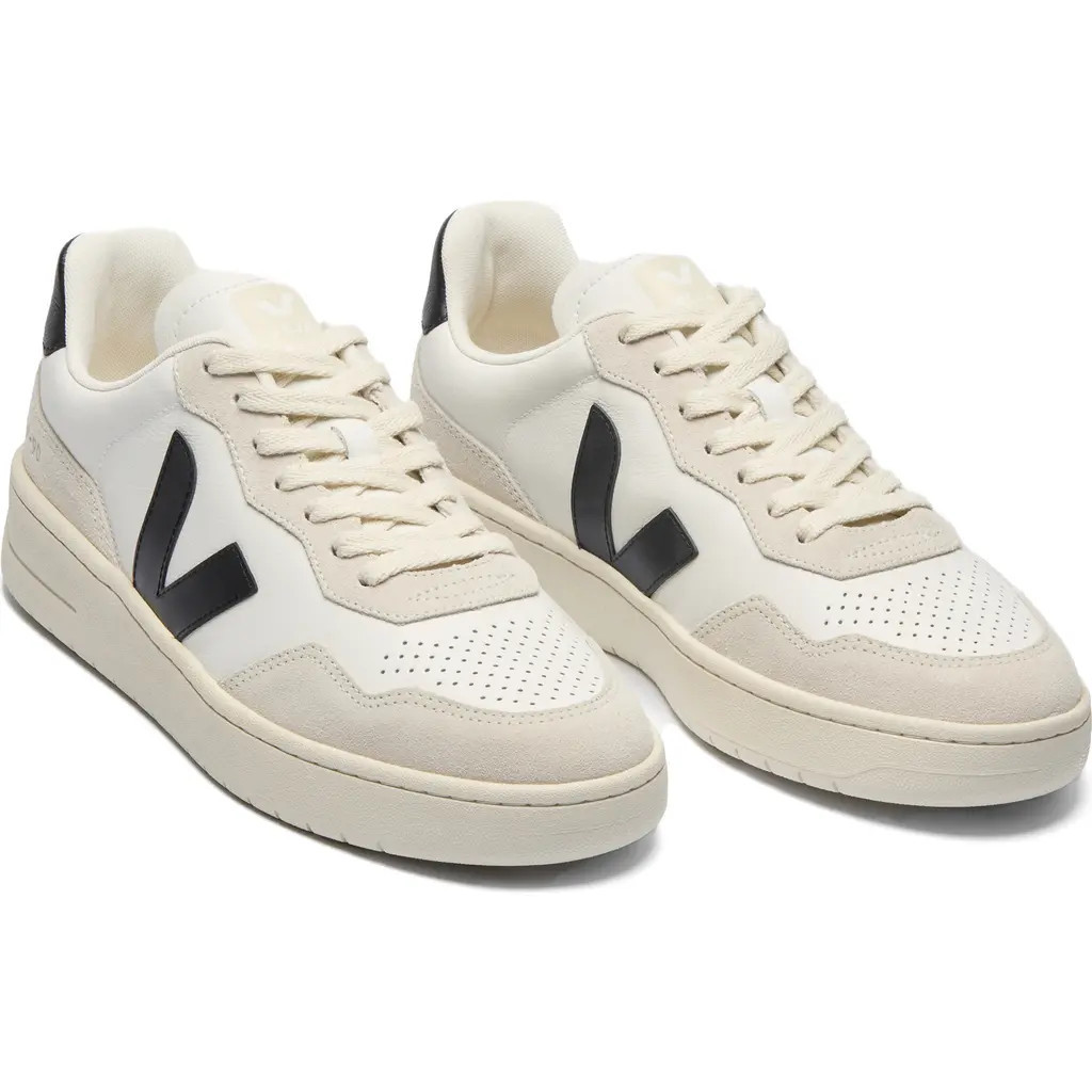 Veja V-90 Leather Sneaker in White Black at Nordstrom, Size 39 | Nordstrom