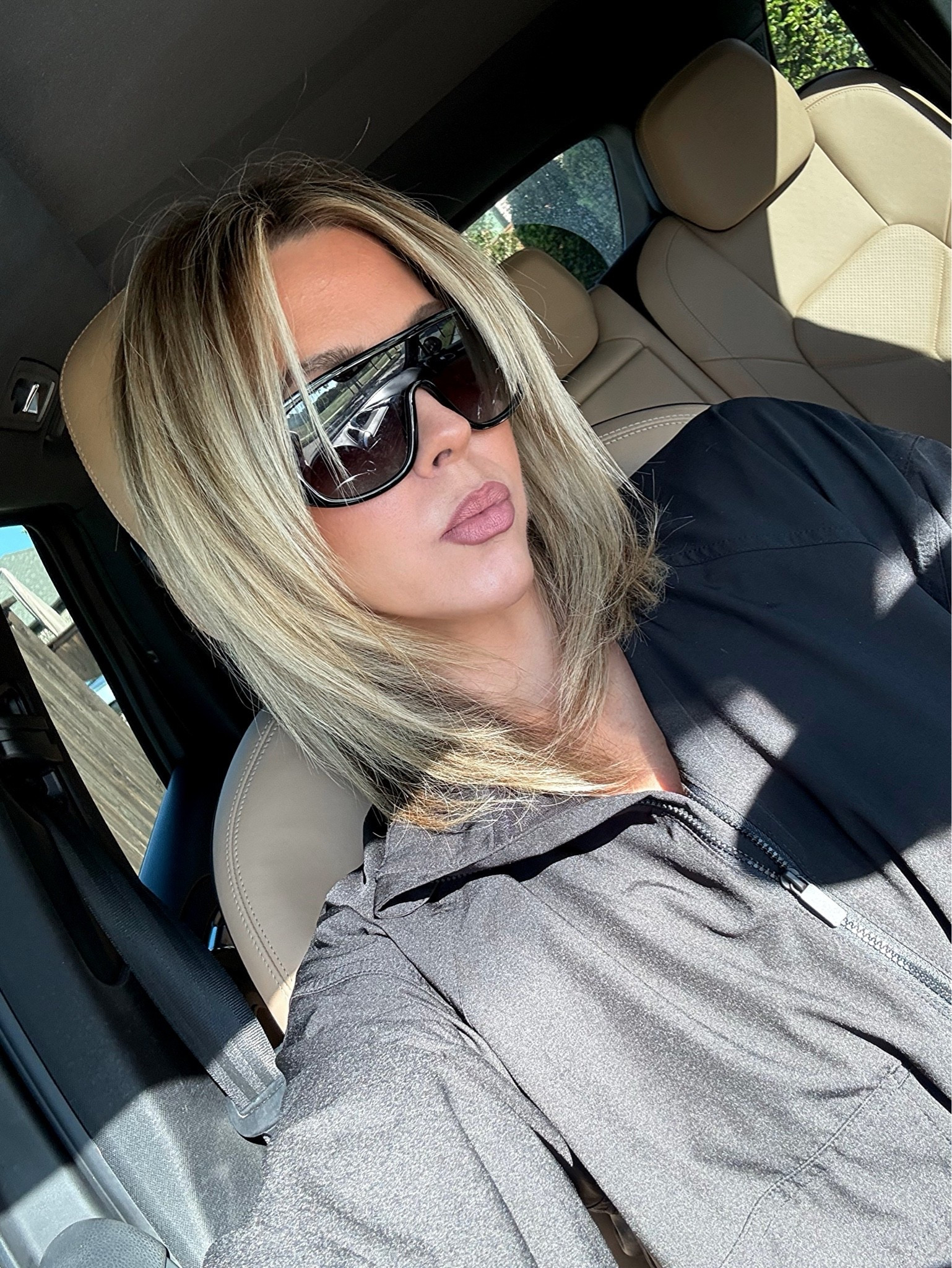OOTD! Shield Amazon sunglasses I think black are sold out but same style comes in other fun colors - linked similar! Wearing YSL lip liner in shade 103, pricey but they are soo long lasting the cost per wear is worth it!!! 👌🫶👄