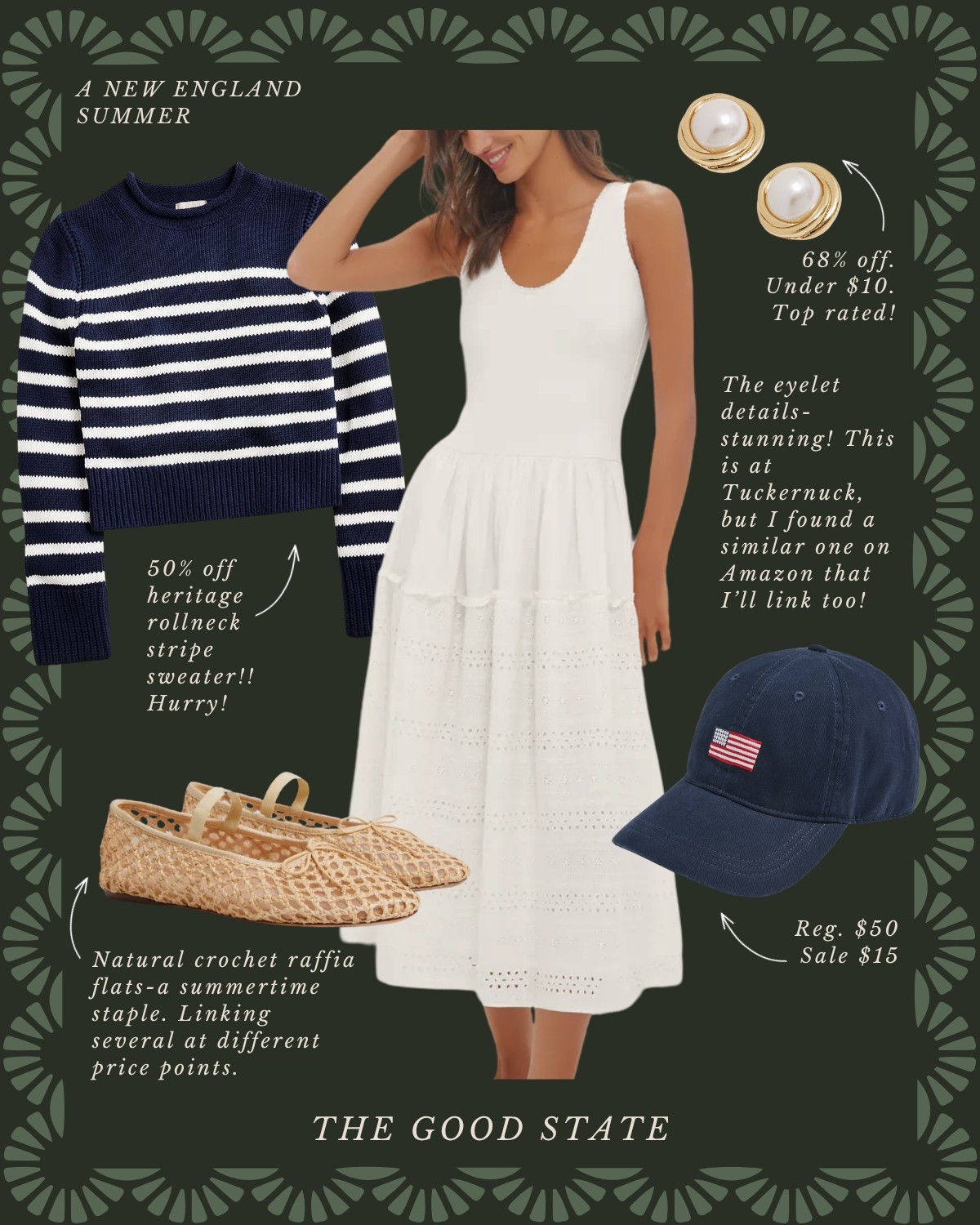A New England Summer🦞 Save up to 76% today! This collection is for all the girlies living their best life as the summertime sunshine warms their face and the sea breeze blows through their hair. This is for the ones dreaming of evening strolls on Nantucket’s cobblestone roads and endless hydrangeas all around. For the ladies who love all things gingham, a lightweight sweater and all the classic stripes. For the ones who enjoy sailing in Newport, a picnic on the Cape Cod seashore and happy hour in Martha’s Vineyard. This collection is for you🦞 ⚓️ 🧺 

Ootd, outfit idea, style tip, classic style, timeless style striped sweater, quince, J.Crew, J.Crew, factory, target, target fashion, target style, Walmart, Anthropologie, Anthro, Madewell, white dress, spring dress, summer dress, spring fashion, summer fashion, vacation, outfit, Memorial Day sale, Memorial Day, outfit, Fourth of July, outfit, red, white, and blue outfit, gingham dress, quilt dress, organic skin, care, pearl, jewelry, Abercrombie, and Fitch, Tuckernuck, Madewell, H&M, Amazon, Amazon style, farmers market outfit, sissy light hat, dolce vita, women’s shoes, raffia bags, wedding guest dress, graduation dress, wedding guest, Lauren England, the good state

#LTKFindsUnder100 #LTKStyleTip #LTKSaleAlert
