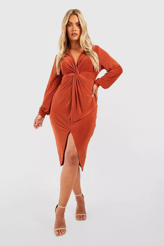Plus Twist Front Plunge Midi Dress | boohoo (US & Canada)