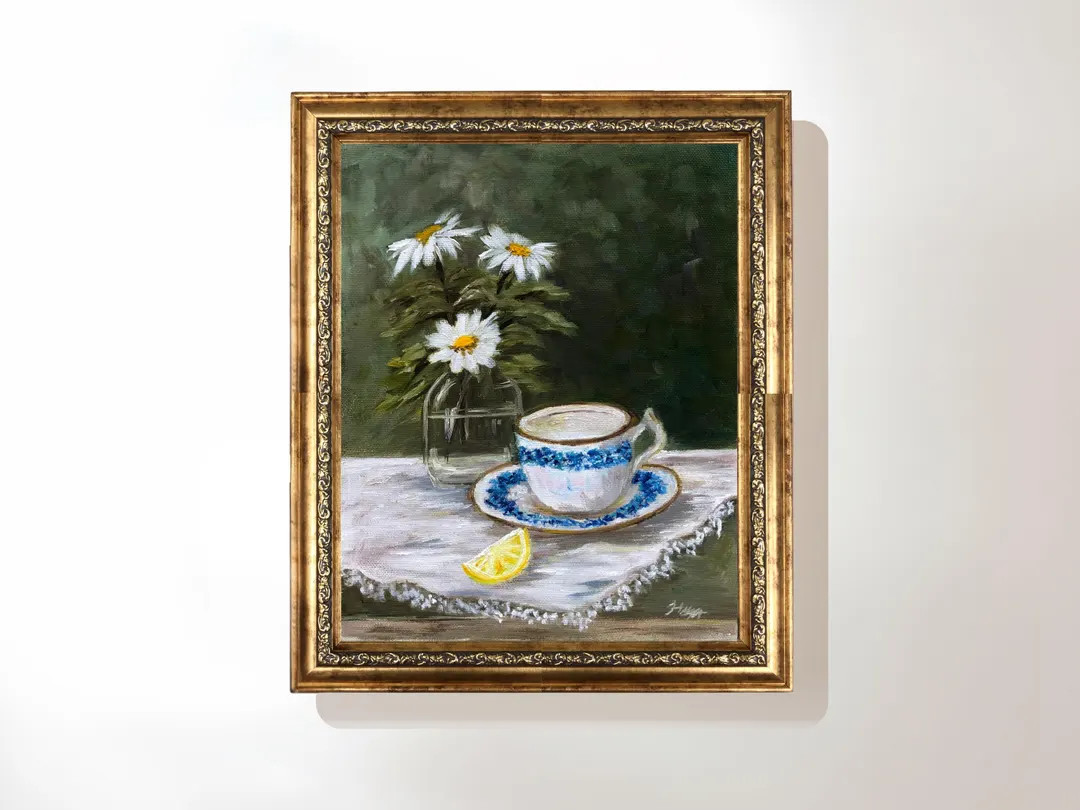 Lemon Teacup Painting on Canvas, Framed Still Life Artwork - Etsy | Etsy (US)