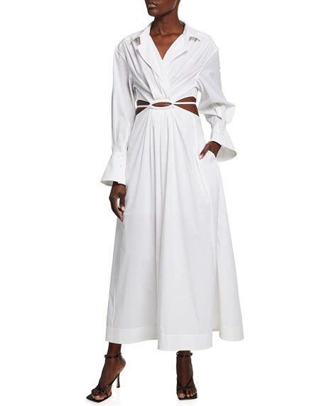 Jonathan Simkhai Alex Pleated Poplin Cutout Maxi Dress | Neiman Marcus