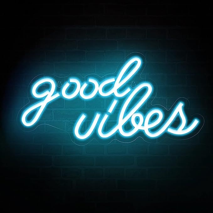 ROYOCE Good Vibes Neon Sign, Neon Lights for Bedroom Wall Decor, Water Green LED Neon Signs (16 x... | Amazon (US)