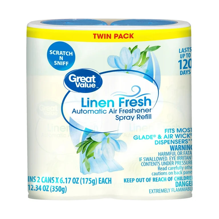 Great Value Automatic Air Freshener Spray Refill, Linen Fresh, 2 Pieces | Walmart (US)