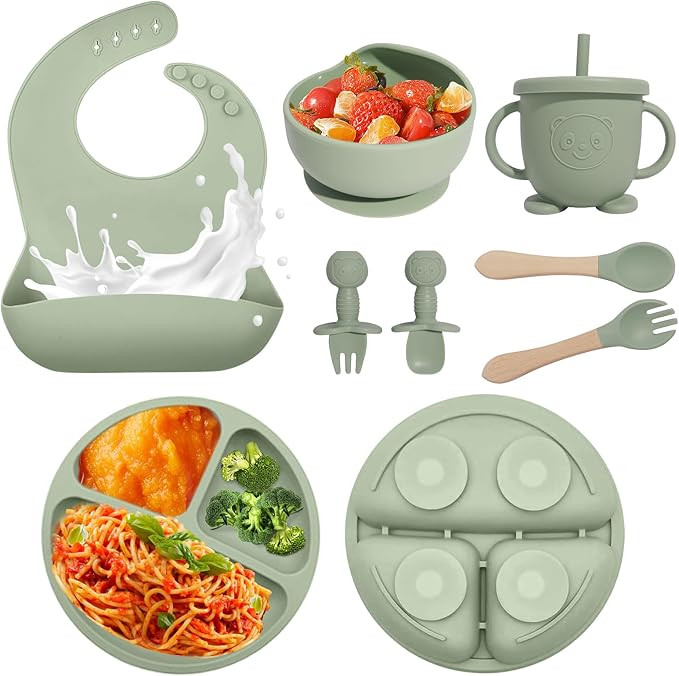 Amazon.com: Baby Led Weaning Supplies, 8 Piece BPA-Free Silicone Feeding Set, Silicone Suction Bo... | Amazon (US)