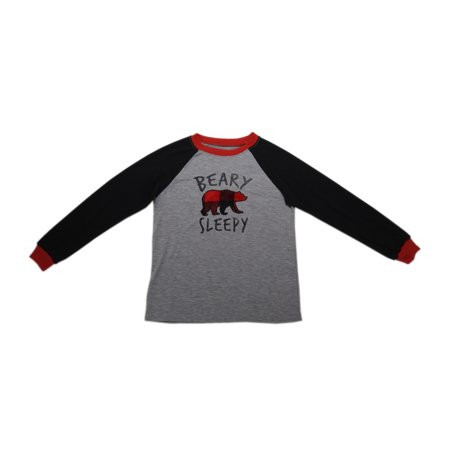 Holiday #FamJams Girls Size X-Small (4/5) L/S Bearly Sleepy PJ Top Grey/Red/Black | Walmart (US)