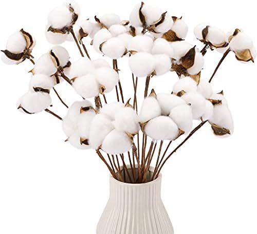 Amazon.com: CEWOR 20pcs Cotton Stems, Fake Cotton Flowers Dried Cotton Picks Stalks Plants, Artif... | Amazon (US)
