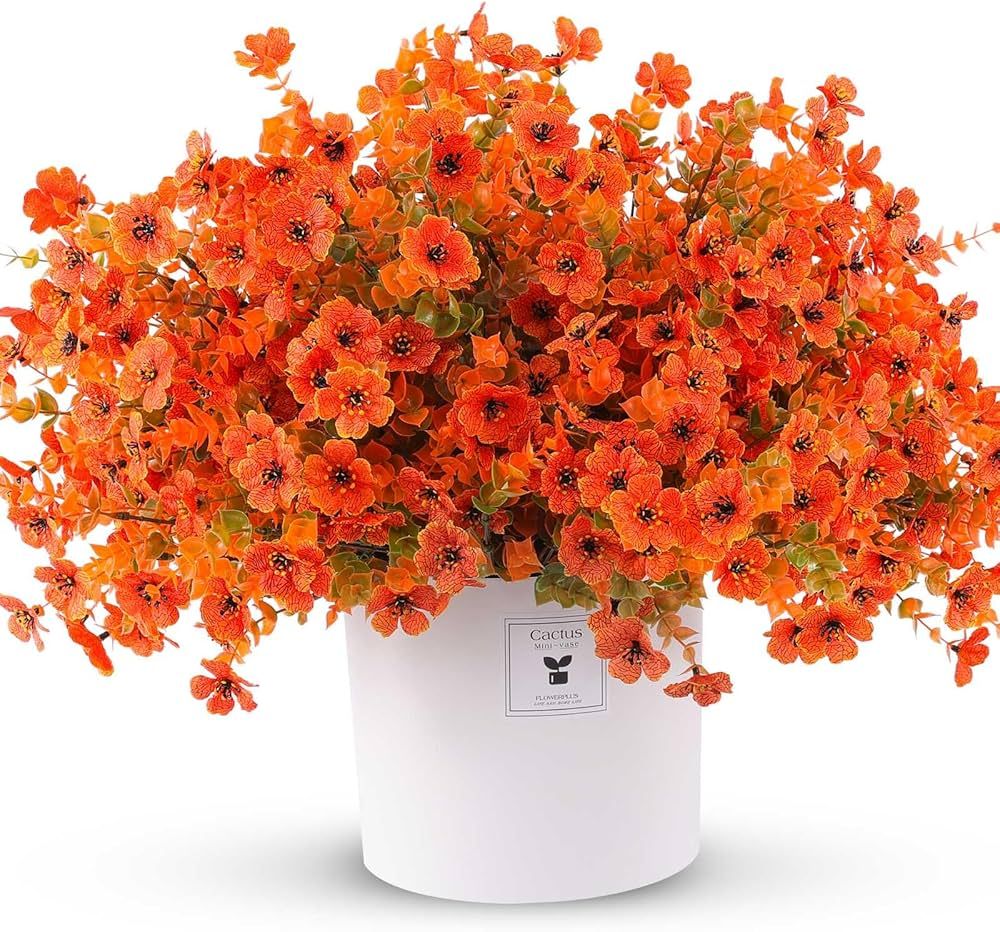 Artificial Mums Flowers Outdoor Plastic Fall Flowers Fake Mums Autumn Greenery Flowers for Porch Window Box Farmhouse Thanksgiving Home Decor ((18, Orange) | Amazon (US)