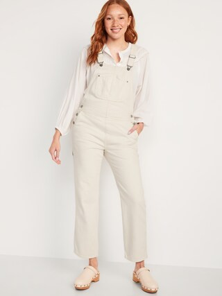 Slouchy Straight Ecru-Wash Workwear Jean Overalls for Women | Old Navy (US)
