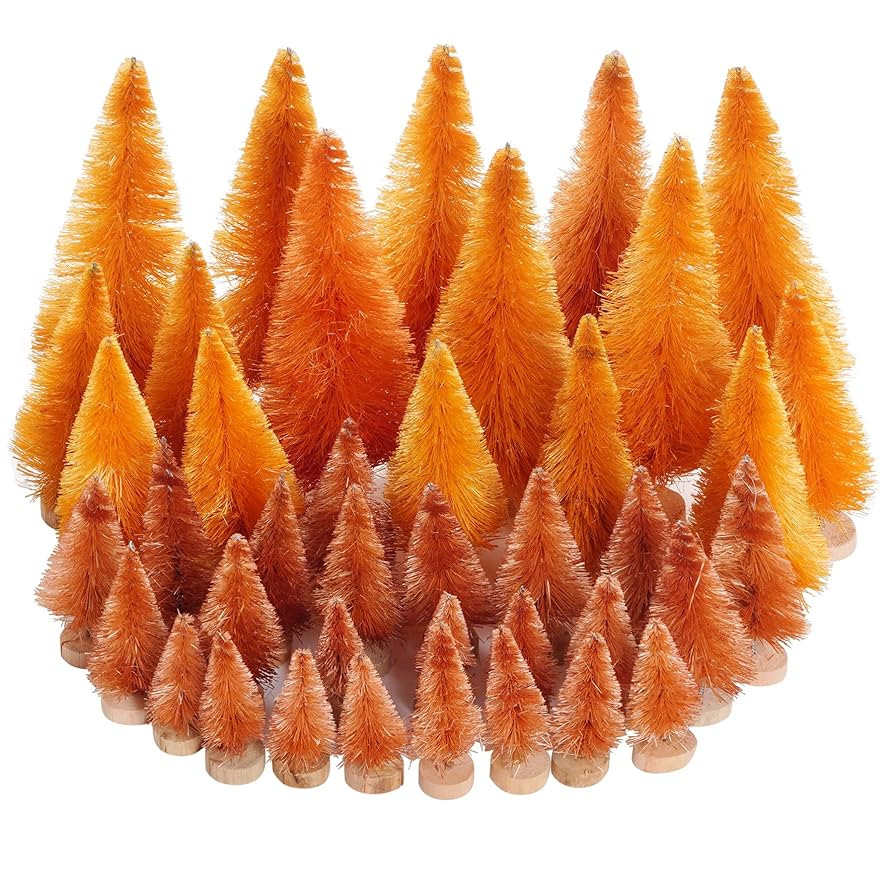 Yookat 40Pcs Mini Christmas Trees Artificial Mini Pine Trees with Wood Base Sisal Trees Bottle Br... | Amazon (US)