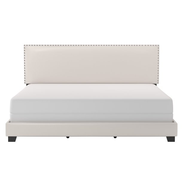 Willow Nailhead Trim Upholstered King Bed, White Faux Leather, by Hillsdale Living Essentials - W... | Walmart (US)