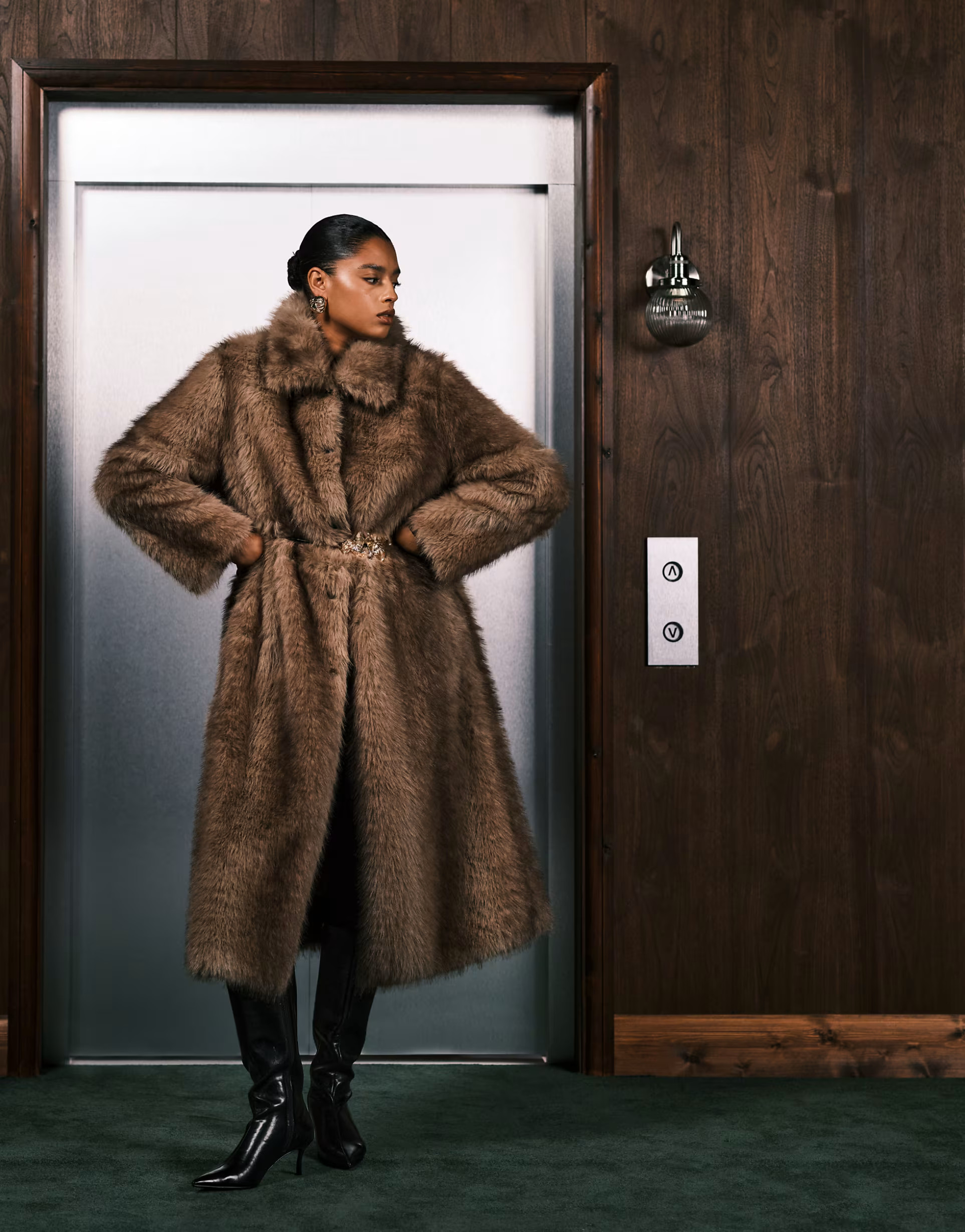 ASOS DESIGN Curve longline tipped faux fur car coat in brown | ASOS | ASOS (Global)