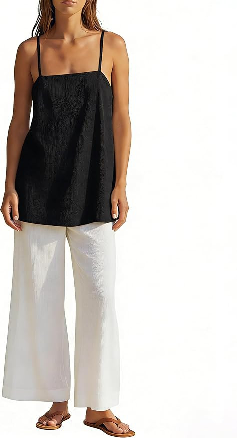 MAKABO Women's Two Piece Beach Vacation Pant Set Summer, Linen Feel Comfy Travel Outfits Casual T... | Amazon (US)