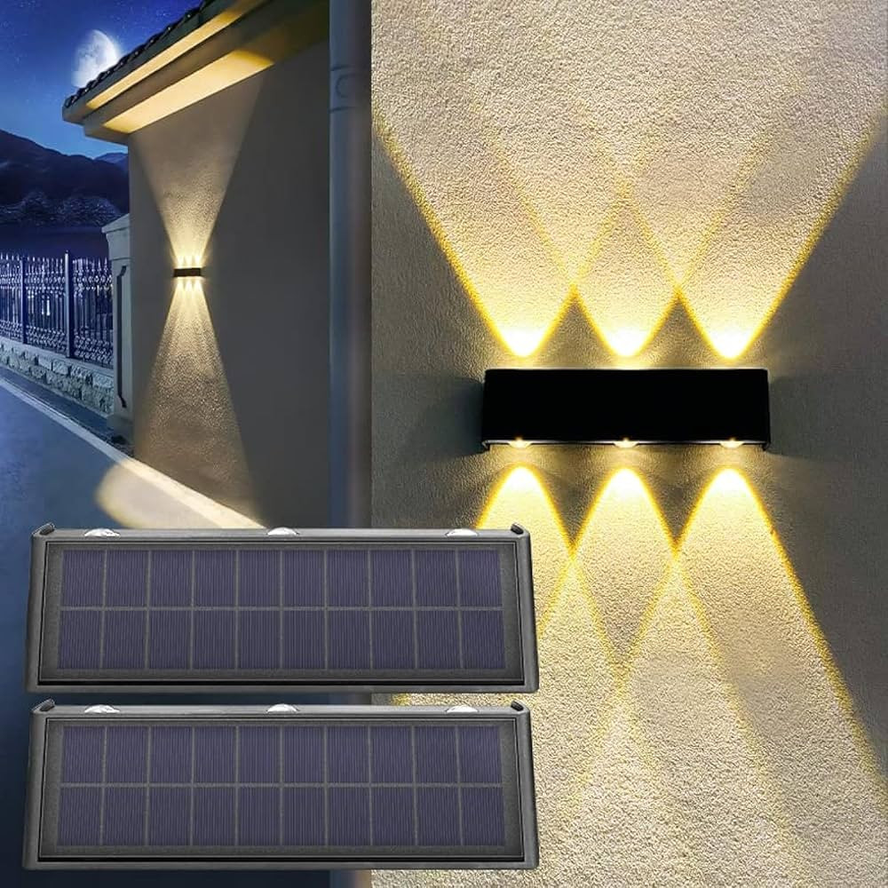 Solar Lights Outdoor Waterproof 3000K Warm Aluminum Dusk to Dawn Lighting Wall Sconce Up Down for... | Amazon (US)