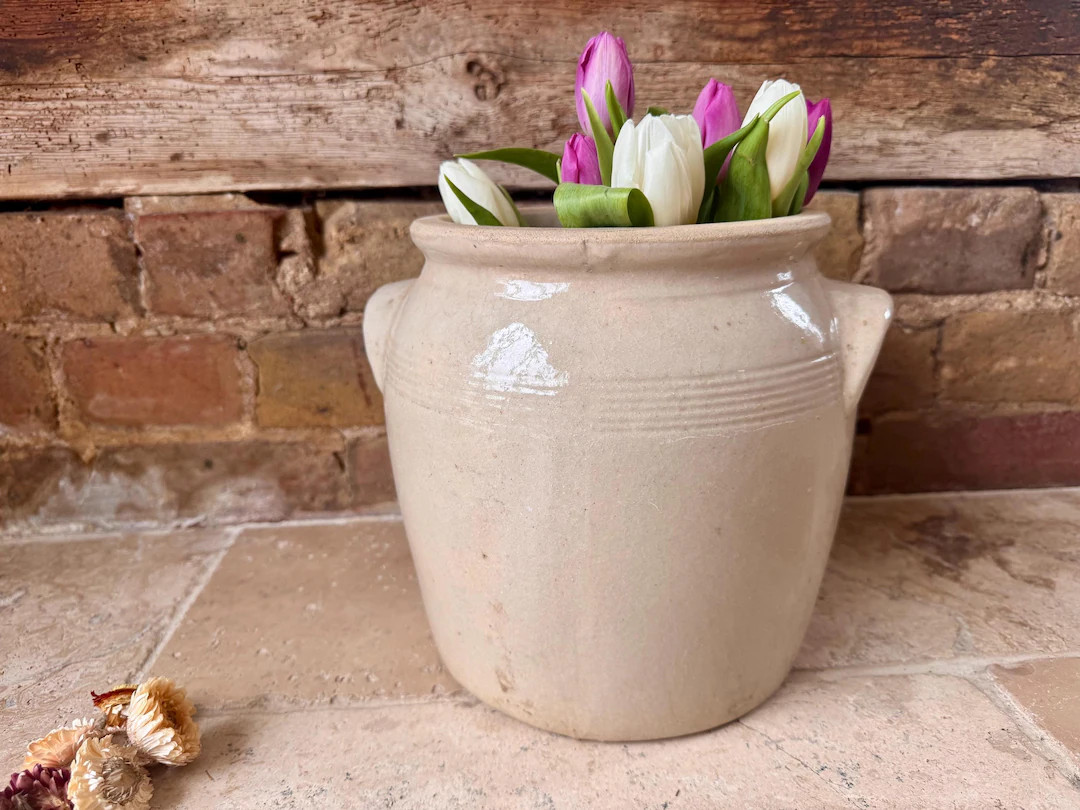 Antique French Confit Pot: Medium Stoneware Pot, Vintage Olive or Preserves Jar, Kitchen Utensil ... | Etsy (US)