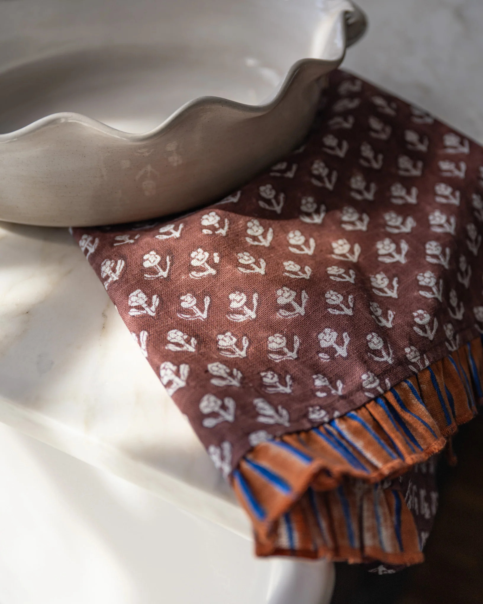 Chocolate Cosmos Block Printed Tea Towel | Magnolia