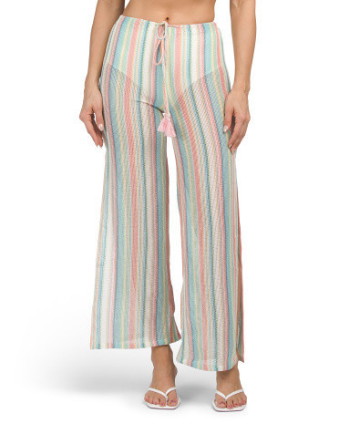 Striped Wide Leg Swimsuit Cover-up Pants for Women | Polyester/Spandex | Marshalls