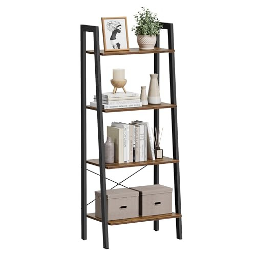 VASAGLE Ladder Shelf, 4-Tier Bookshelf, Storage Rack, Bookcase with Steel Frame, for Living Room,... | Amazon (US)