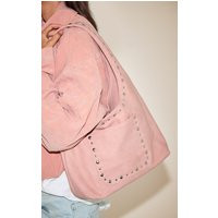 Powder Pink Faux Suede Studded Shoulder Bag | PrettyLittleThing US