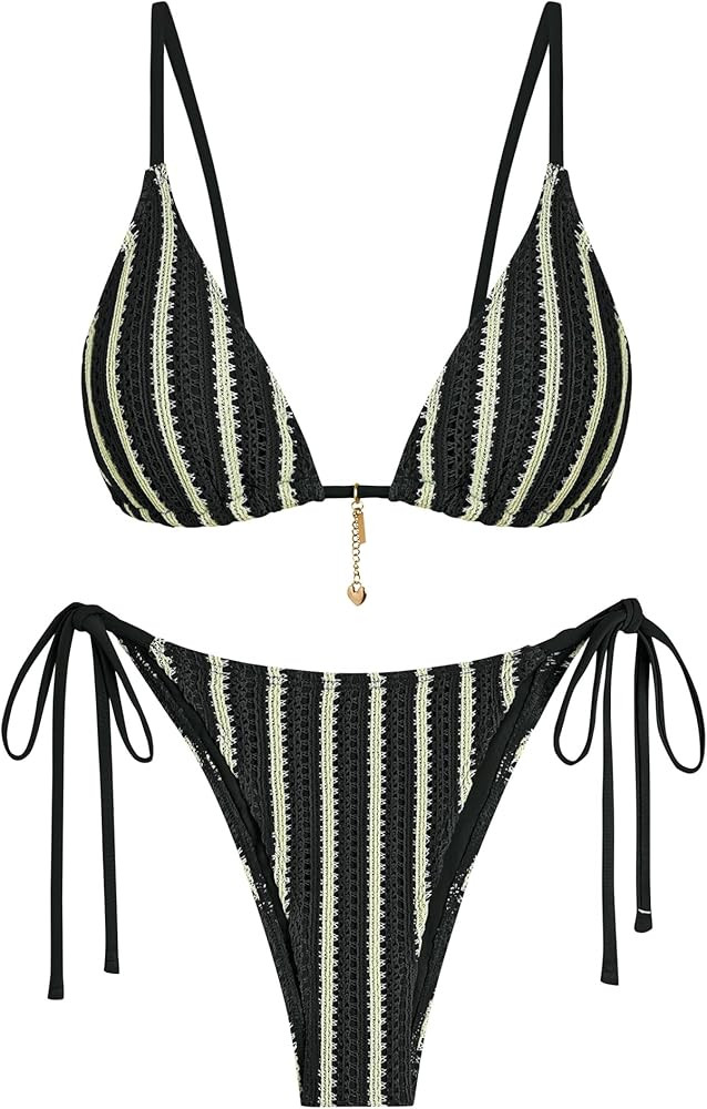 ZAFUL Crochet Bikini Sets for Women Cheeky Two Piece Bathing Suits Striped Brazilian High Cut Kni... | Amazon (US)