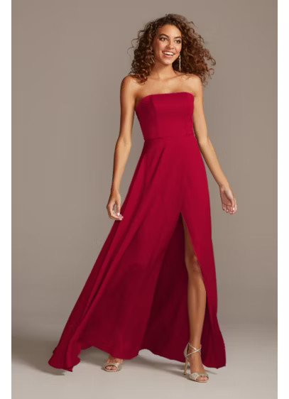 Crepe-Back Satin Strapless Bridesmaid Dress | Davids Bridal