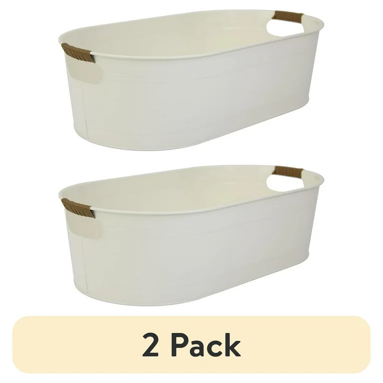(2 pack) Better Homes & Gardens - Vanilla White Medium Oval Galvanized Tub BH24100108683F9, 20.27... | Walmart (US)