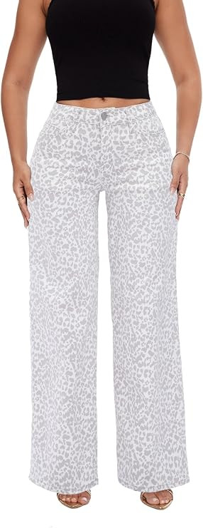 ONESO Mid-Low Rise Baggy Jeans Wide Leg for Women Distressed Pants Stretchy Bottom Lady Basic Com... | Amazon (US)