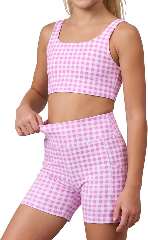 IWEMEK Girls Gingham Athletic Sets Kids 2 Piece Outfits | Amazon (US)