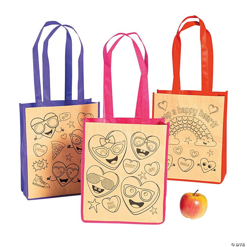 Color Your Own Medium Valentine Tote Bags - 12 Pc. | Oriental Trading Company