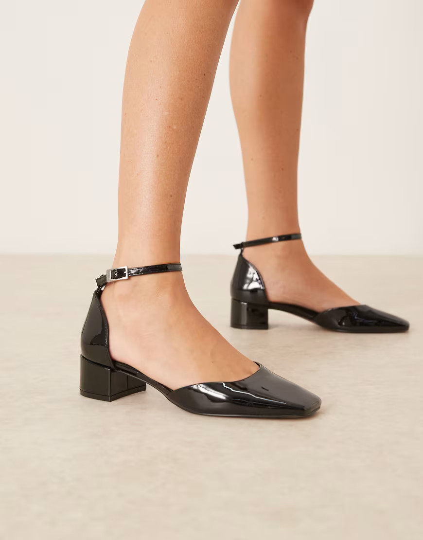 ASOS DESIGN Sweet mid block heel shoes in black patent | ASOS (Global)