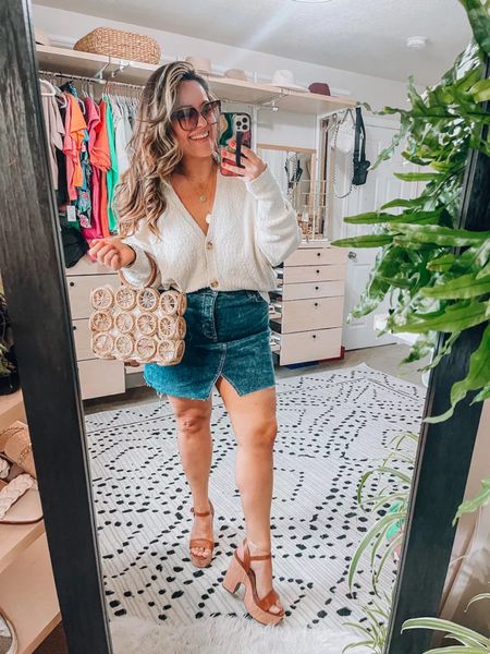 Weekend spring midsize outfit Sweater sized down to a medium Jean skirt sized up to a 16 for looser fit Clogs tts Bag and sunglasses linked

#LTKunder50 #LTKcurves #LTKSeasonal