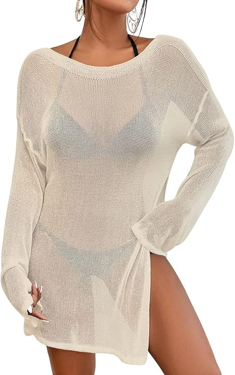 Bsubseach Crochet Swimsuit Coverup for Women Sheer Bathing Suit Cover Ups Kintted Swimwear Bikini... | Amazon (US)