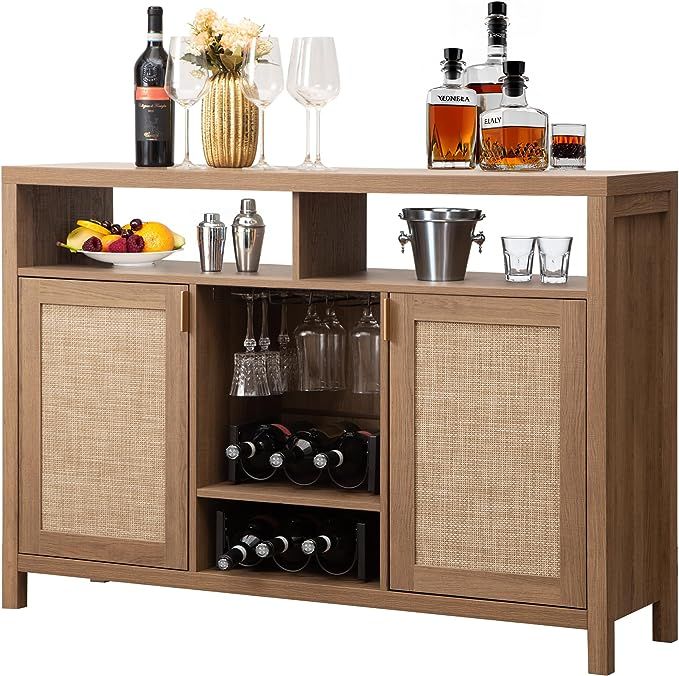 SICOTAS Coffee Bar Cabinet, 51" Rattan Sideboard Buffet Cabinet with Storage, Boho Farmhouse Liqu... | Amazon (US)