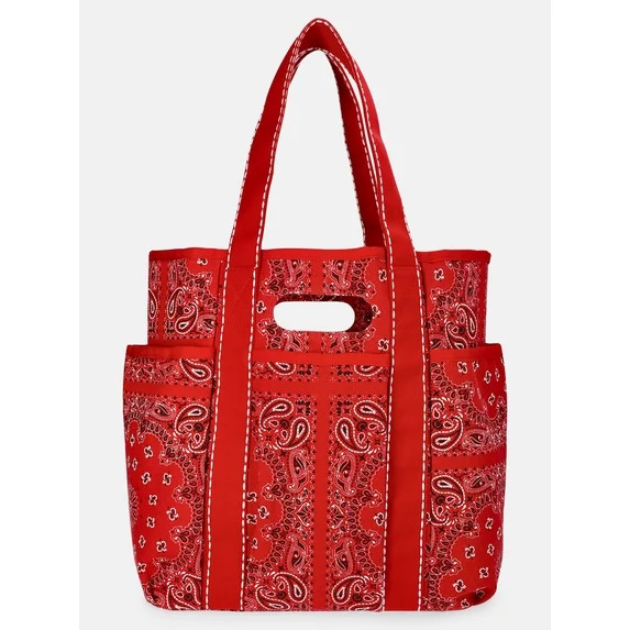 No Boundaries Women's Americana Cut Out Tote Bag, Red Bandana | Walmart (US)