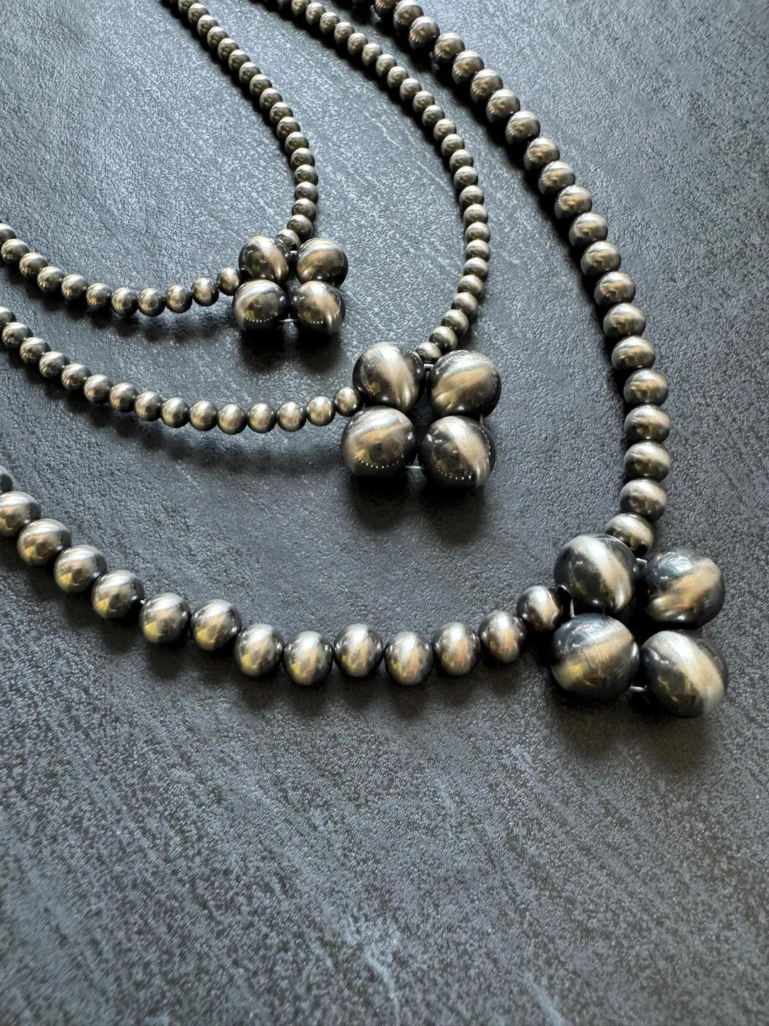 Sterling Silver Navajo Pearl Style Oxidized Silver Bead Necklace 4 mm, 6 mm, 8 mm, 10 mm CLOVER P... | Etsy (US)