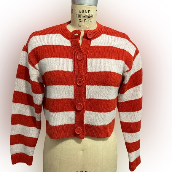 Zara cropped red white striped knit cardigan Sweater size Small | Poshmark
