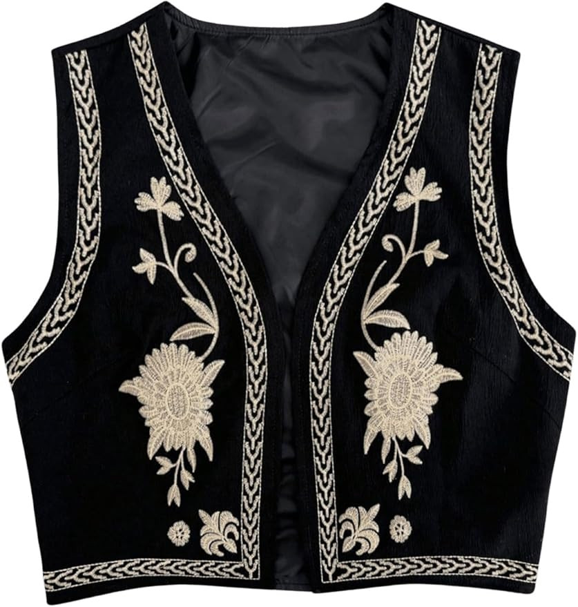 Verdusa Women's Vintage Embroidery Vest Top Open Front Sleeveless Cropped Cardigan Boho Cowgirl V... | Amazon (US)